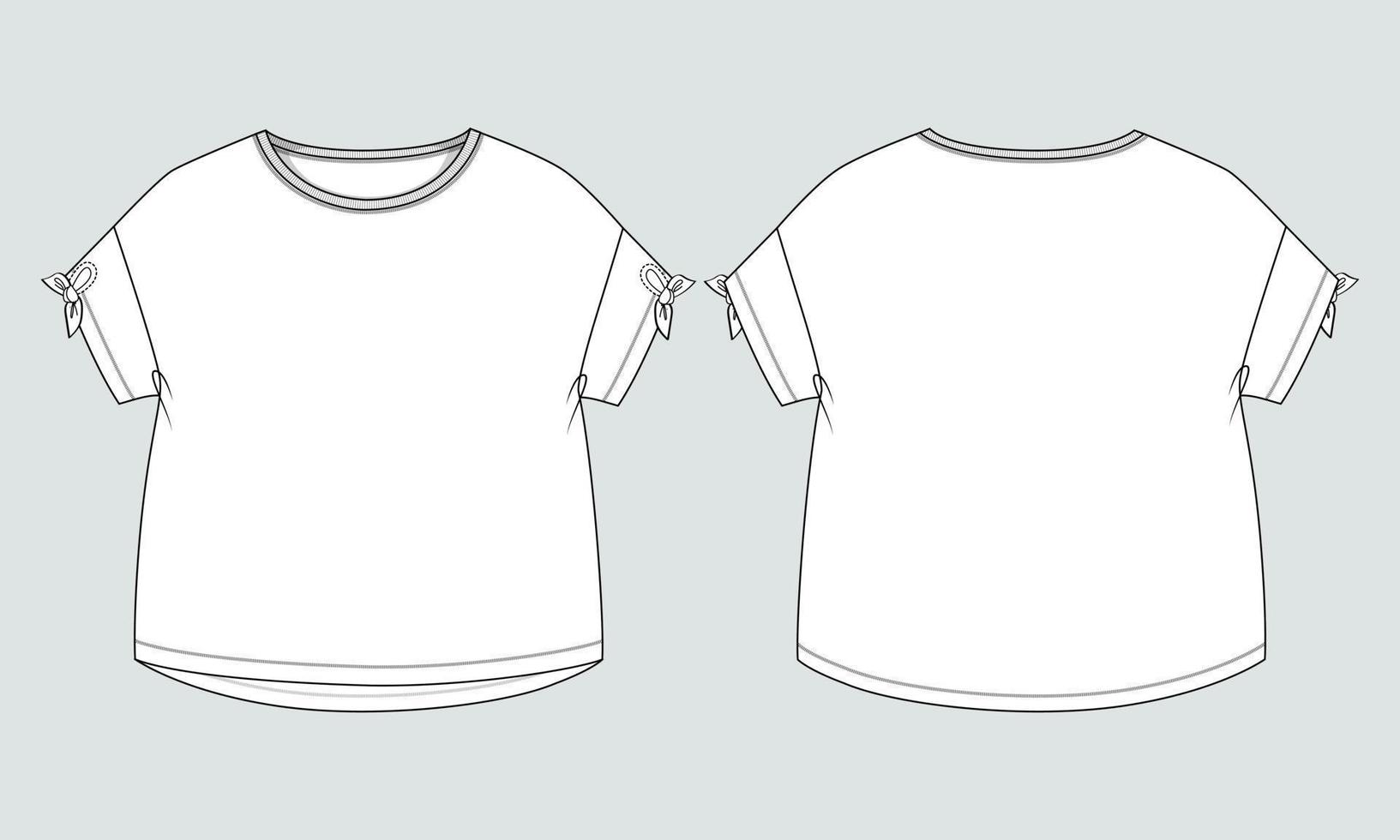 Plantilla de ilustración de vector de dibujo plano técnico de diseño de vestido de niñas. indumentaria, ropa, maqueta, vista delantera y trasera