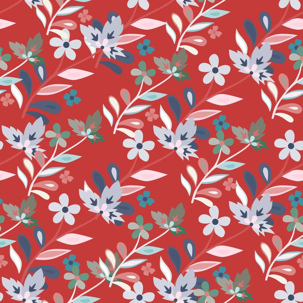 Abstract cute leaves and flower seamless pattern. Beautiful floral wallpaper. Cute plants endless backdrop. vector