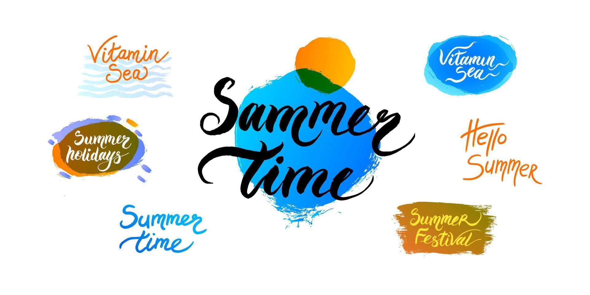 various logos in lettering style on the theme of summer vector