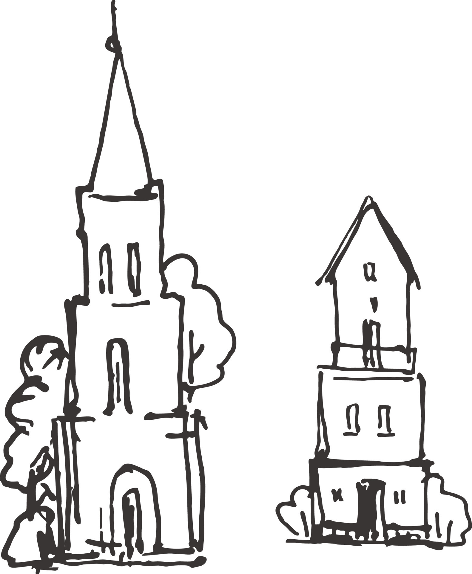 Pen drawing of a fragment of a street or a small town. 12464659 Vector