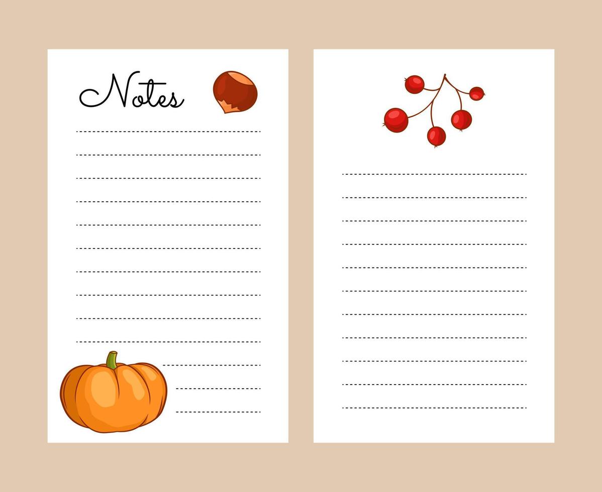 The daily to-do list creates a cozy autumn atmosphere. Fashionable autumn elements of the organizer. Vector illustration in cartoon style. Isolated background