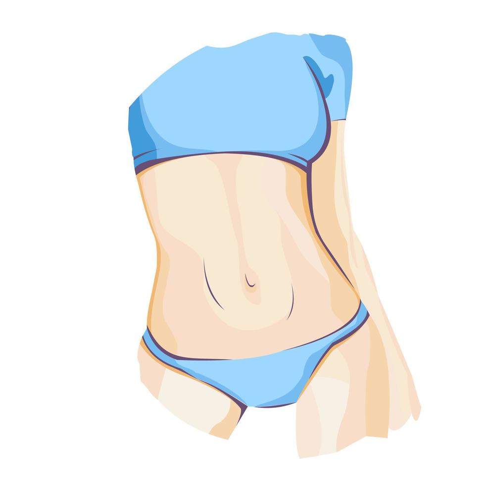 Womans body icon. Intimacy, body care, hygiene, weight losing concept. Torso of slim attractive female with flat belly in cute underwear. Vector stock illustration.