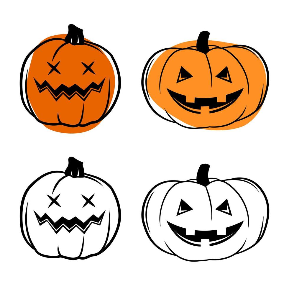 vector simple espeluznante espeluznante sonriente calabaza de halloween aislado. gato o linterna. decoración de contorno tradicional, símbolo de celebración navideña en estilo de dibujos animados