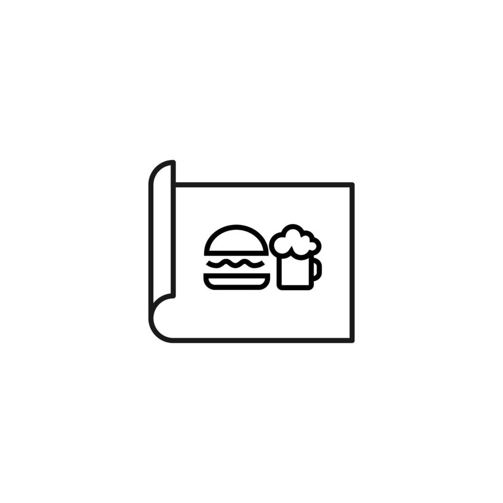 arte, imagen, concepto de imagen. signo aislado monocromático simple. trazo editable. icono de línea vectorial de hamburguesa y cerveza en hoja de papel vector