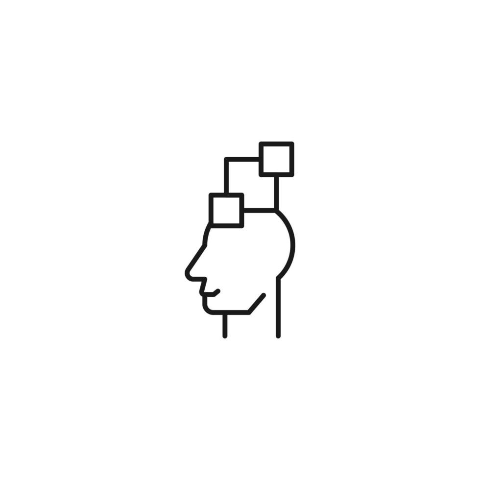 Hobbies, thought and ideas concept. Vector sign drawn in flat style. Editable stroke. Line icon of cubes over head of man