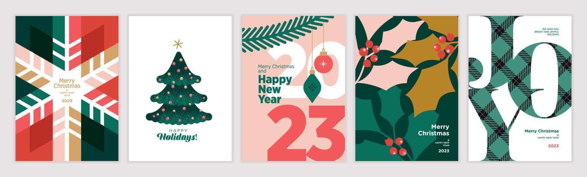 juego de tarjetas de felicitación de navidad y año nuevo 2023. conceptos de ilustración vectorial para diseño gráfico y web, banner de redes sociales, material de marketing. vector