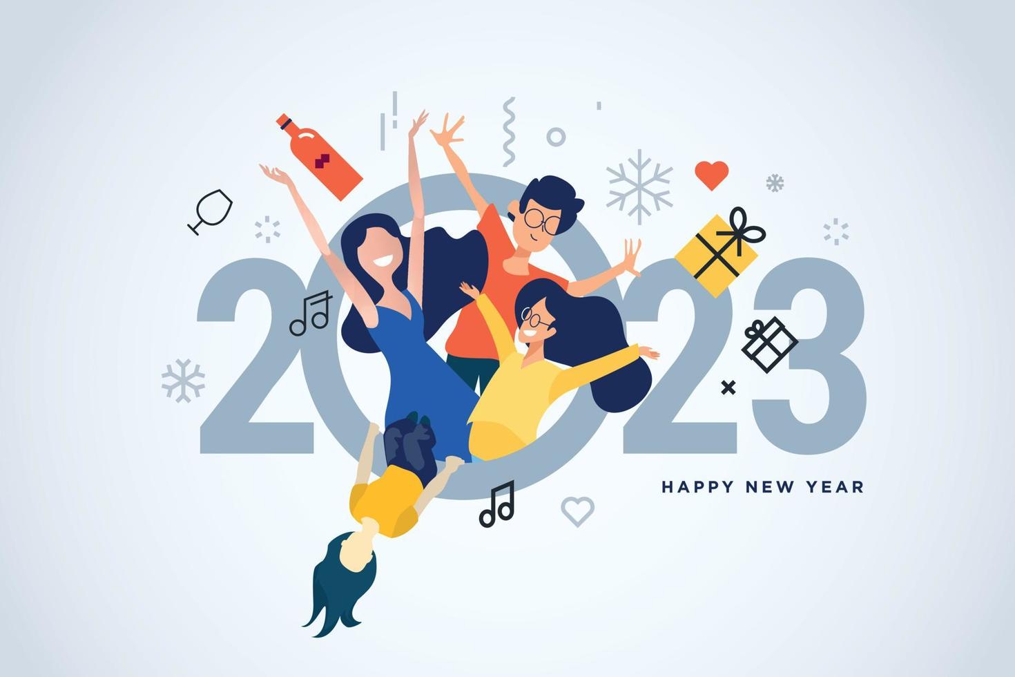 Happy New Year greeting card. Vector illustration concept for background, greeting card, party invitation card, website banner, social media banner, marketing material.