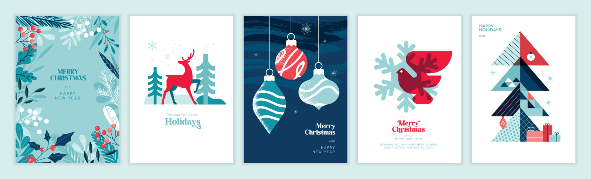 2023 Merry Christmas and Happy New Year greeting cards templates ...