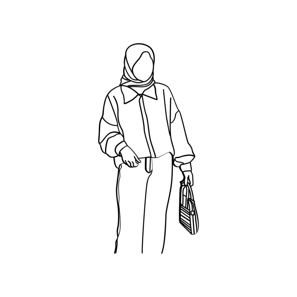 Illustration of fat woman in line art style vector