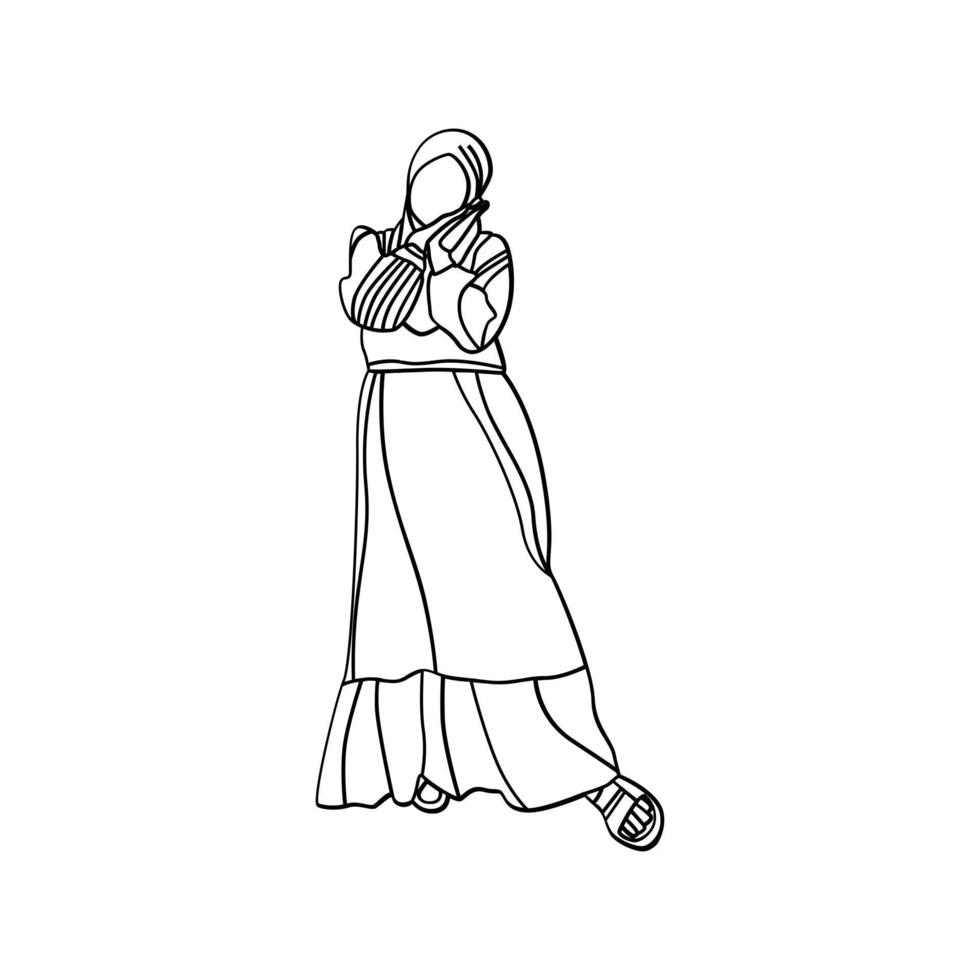 Illustration of fat woman in line art style vector