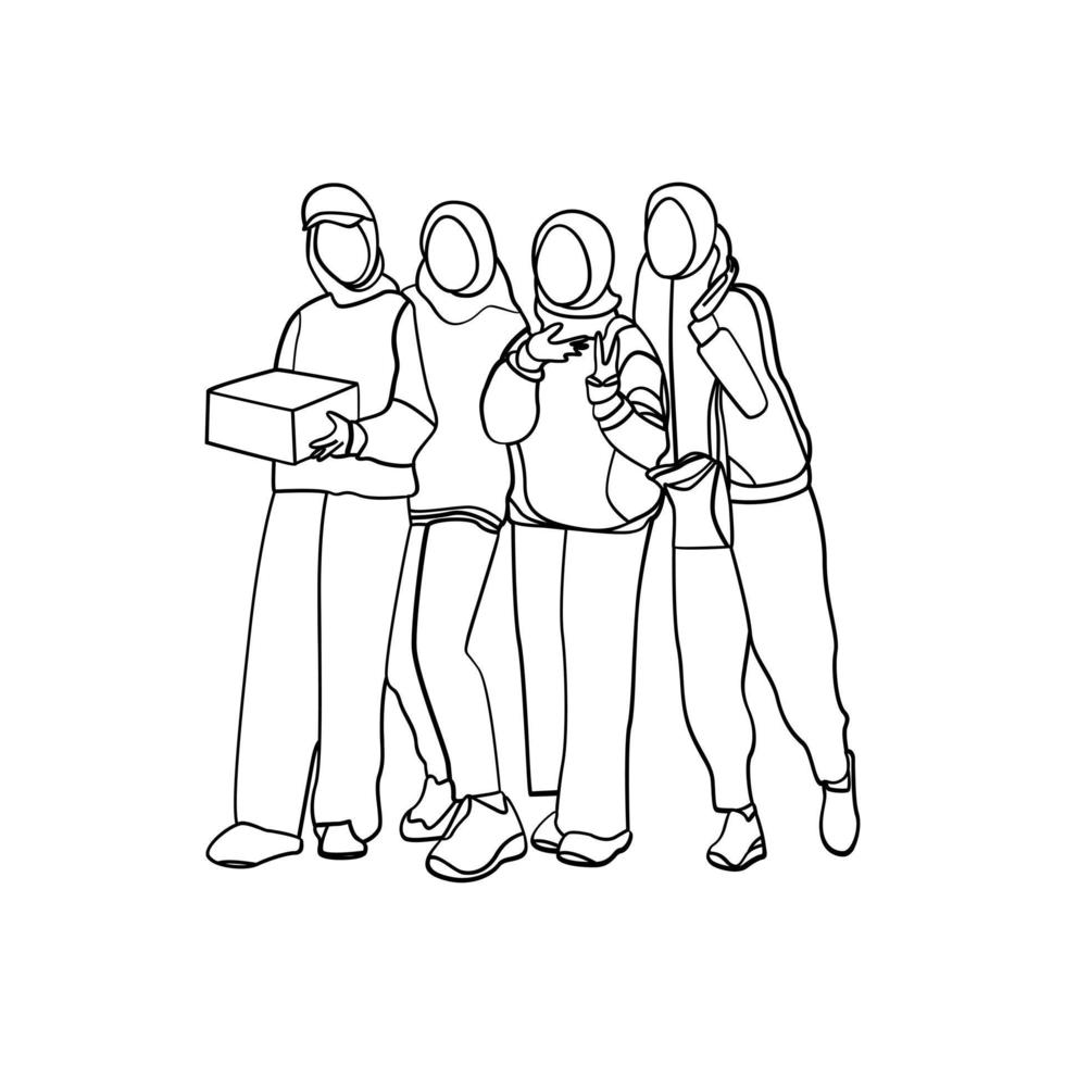 Illustration of fat woman in line art style vector