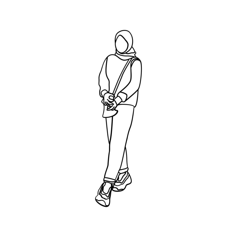 Illustration of fat woman in line art style vector