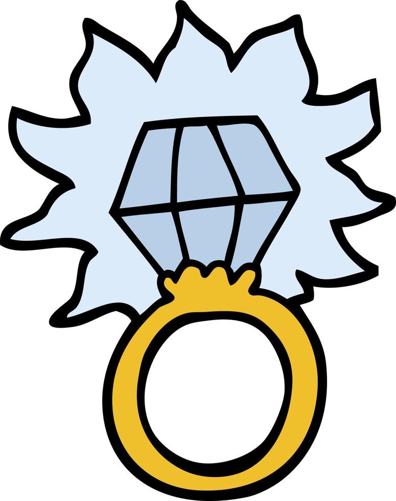 anillo de diamantes de dibujos animados estilo doodle dibujado a mano vector