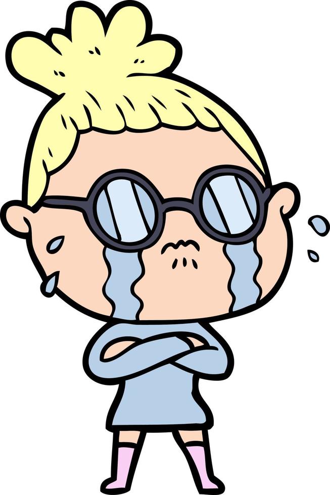 cartoon crying woman wearing spectacles vector