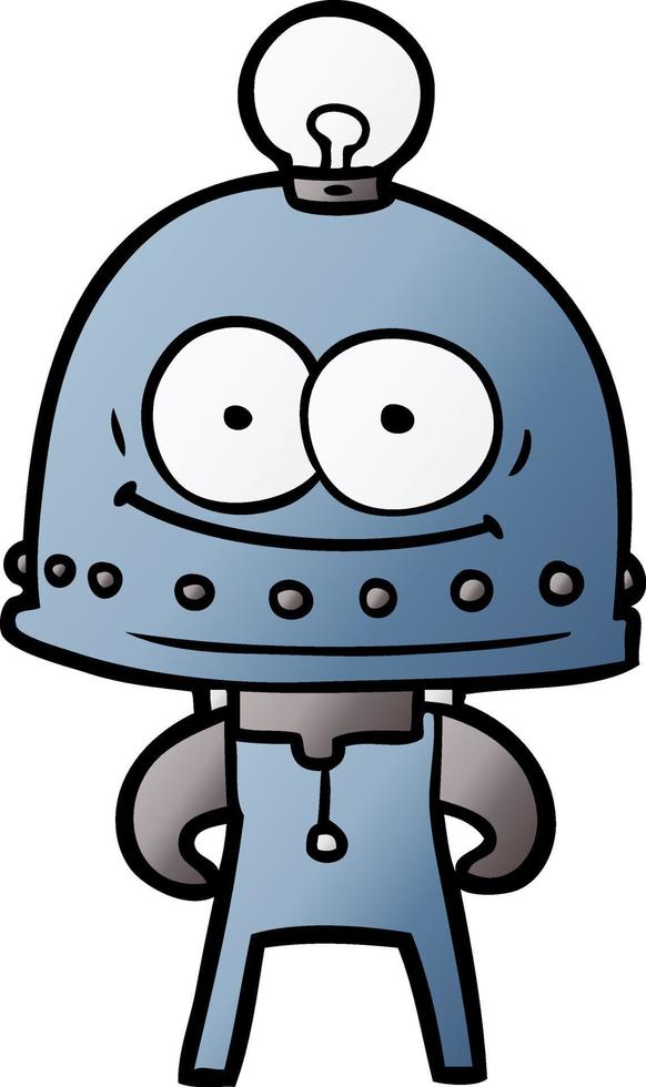 happy carton robot with light bulb vector