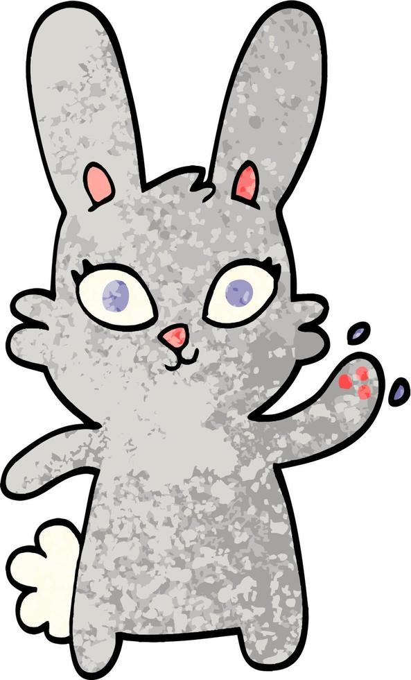 cute grunge textured illustration cartoon rabbit waving vector