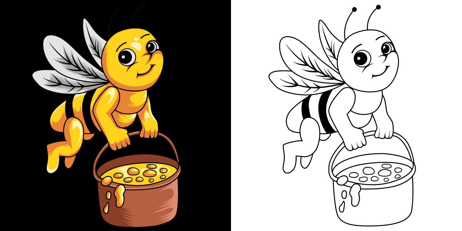 Ilustración de vector de abeja y miel