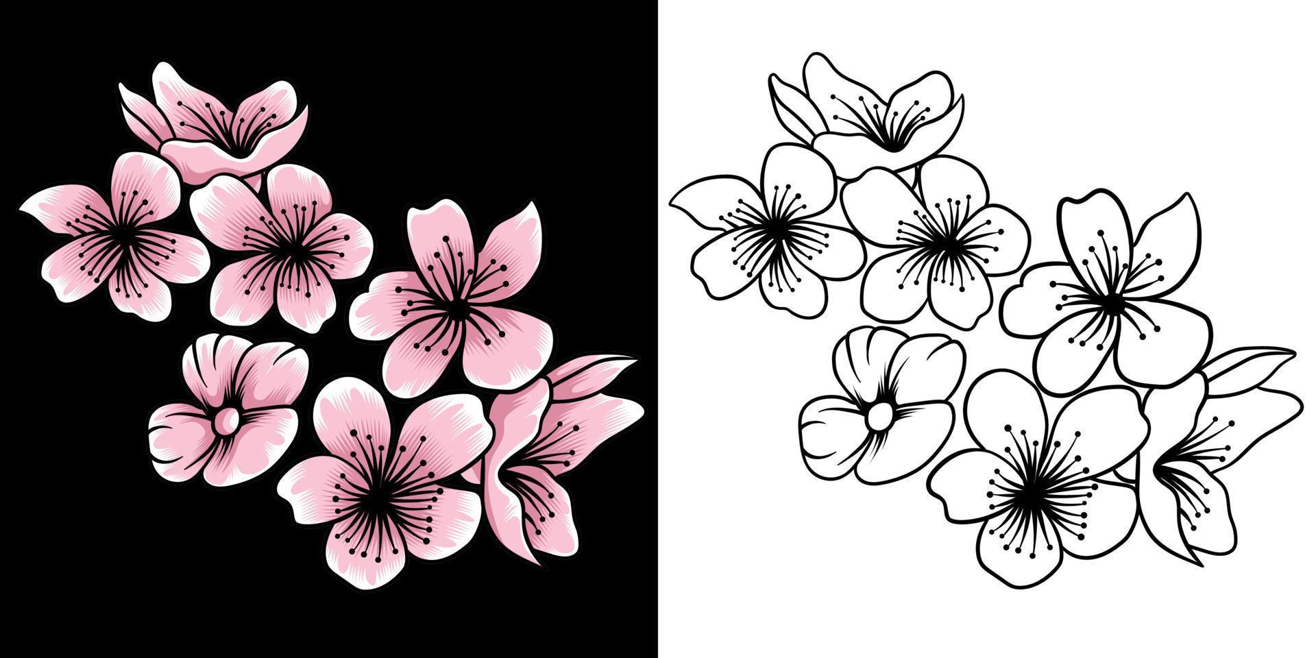 ilustración de vector de flor de sakura en estilo detallado