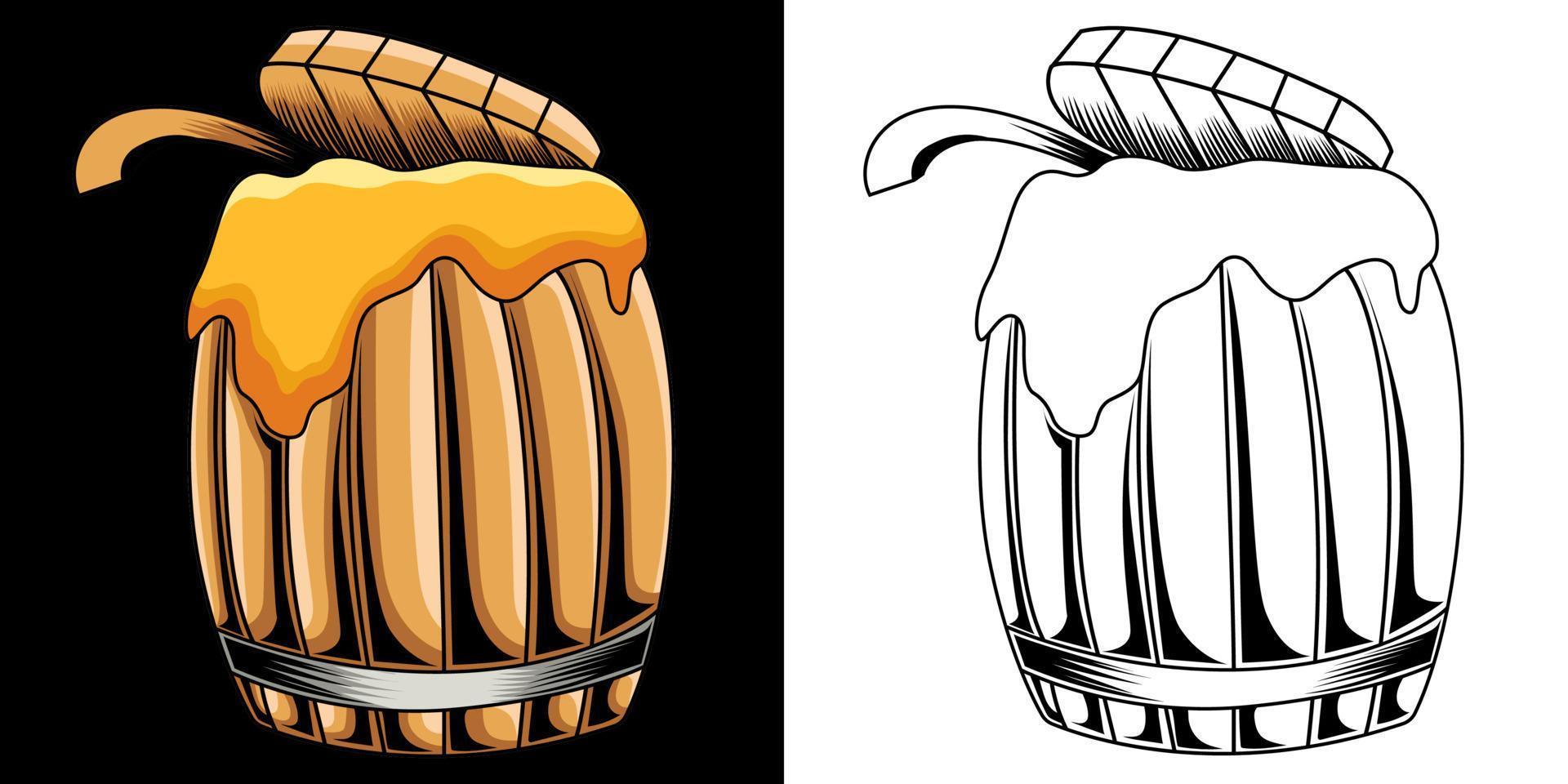 honey wooden barrel vector illustration in detailed style