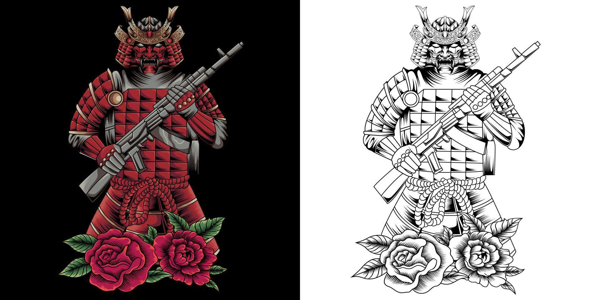 samurai sosteniendo ilustración de vector de rifle.