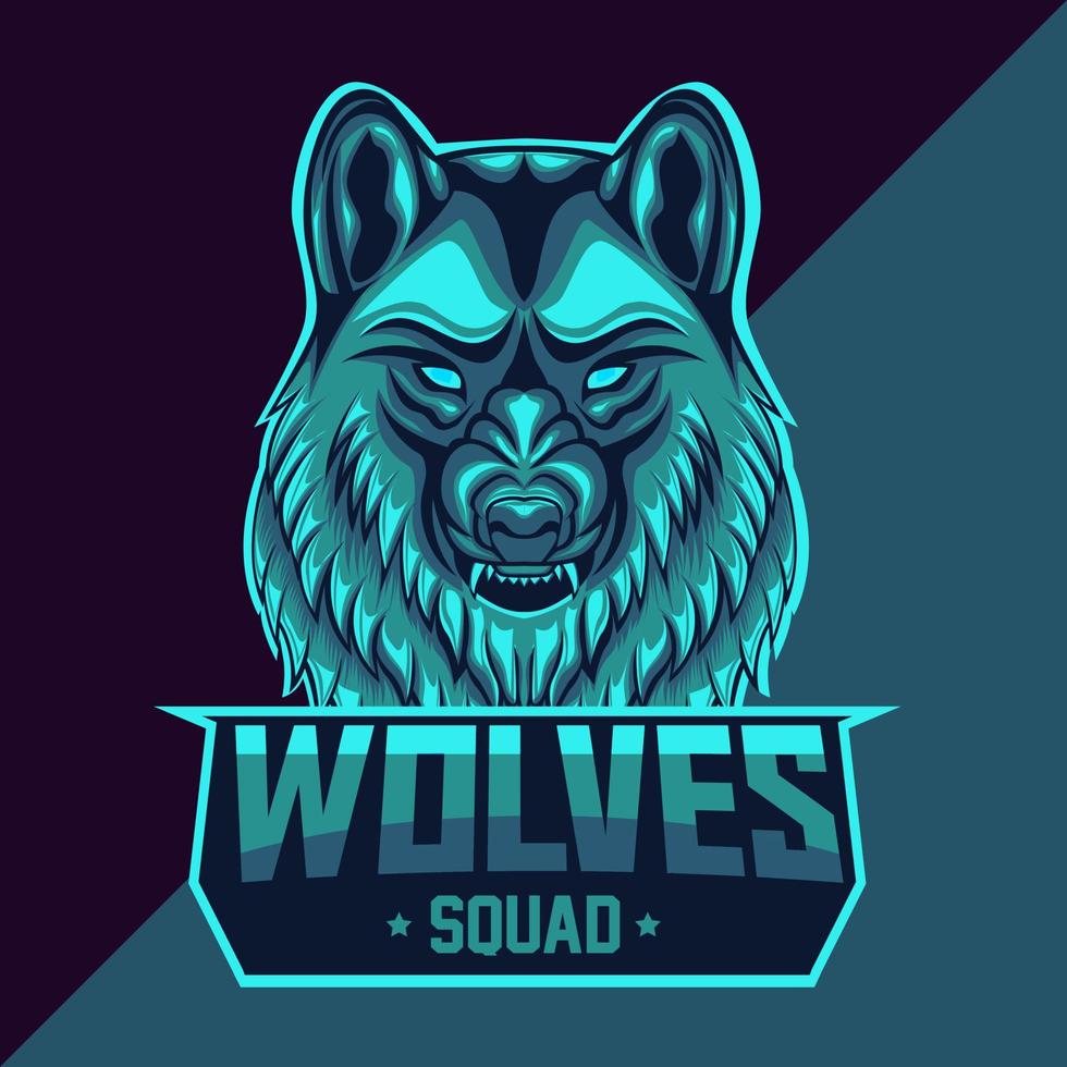 wolf head esport logo mascot design vector