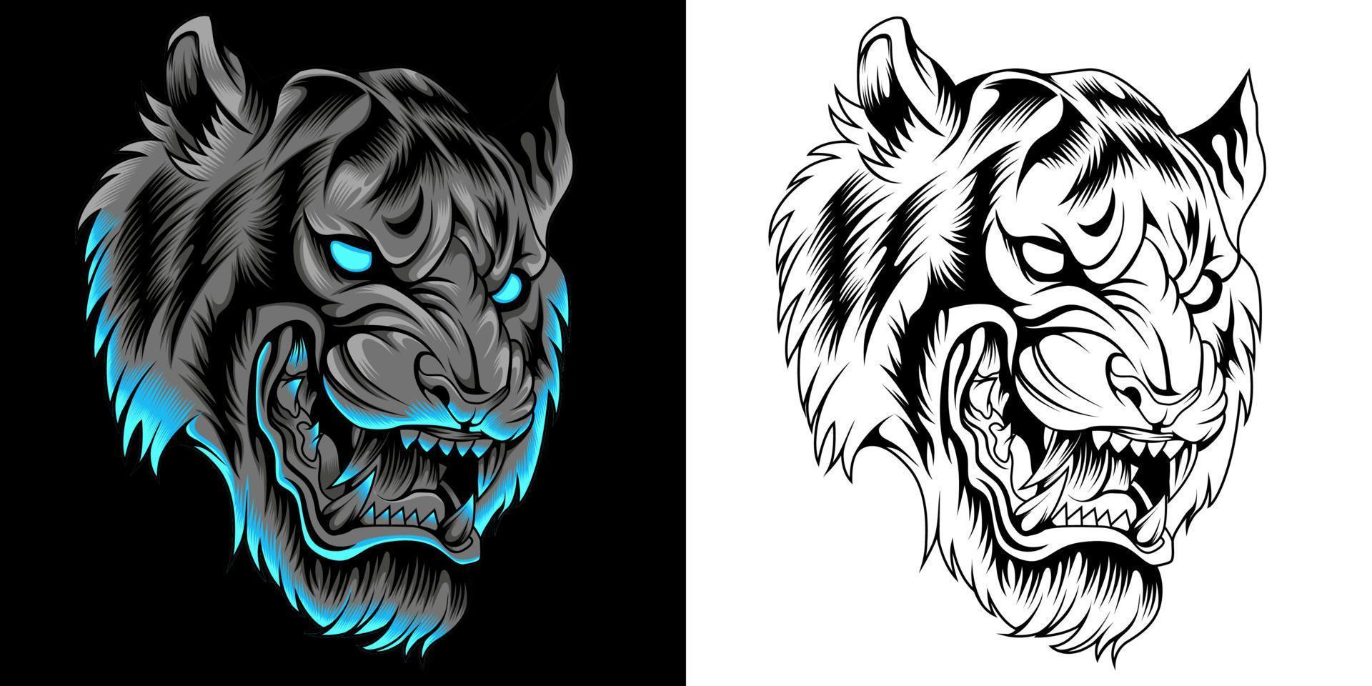 tiger head vector illustration in neon color style