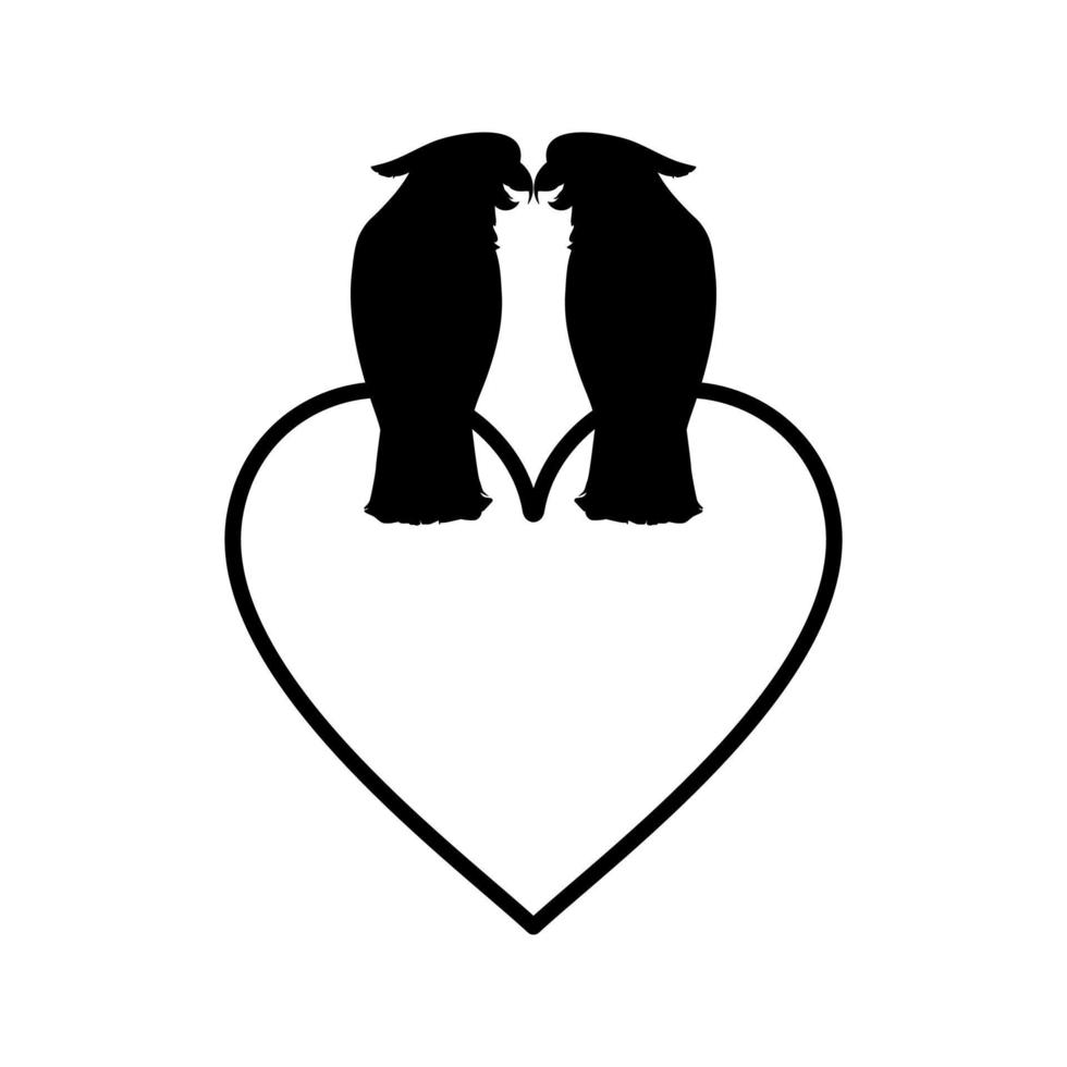 Silhouette Romantic Couple used Pair of Cockatoo Bird as a Symbol. Vector Illustration