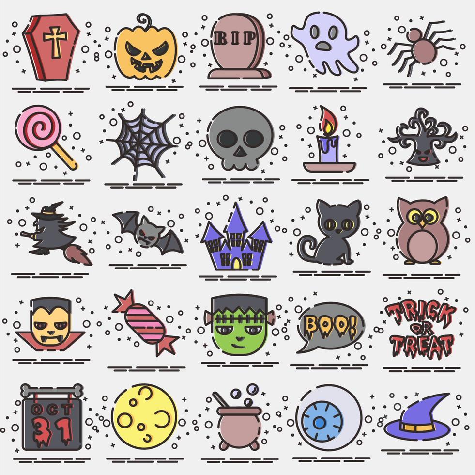 conjunto de iconos elementos de halloween.icono en estilo mbe. adecuado para impresiones, afiches, volantes, decoración de fiestas, tarjetas de felicitación, etc. vector