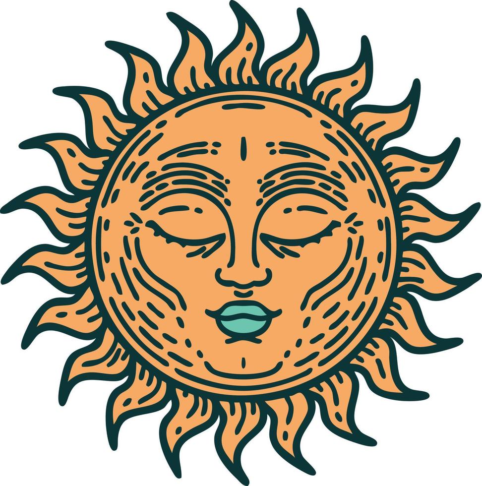 tattoo style icon of a sun vector