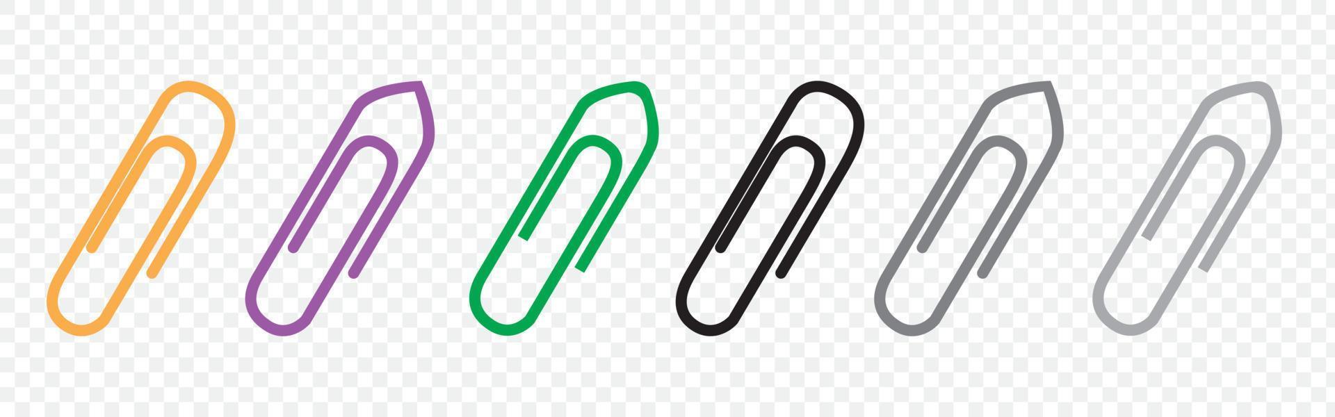 Colored paper clip icons set on transparent background. Paperclips in