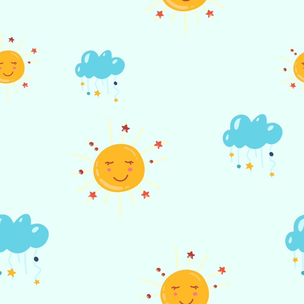 Sun seamless pattern background. Business flat vector illustration. Sun with ray sign symbol pattern