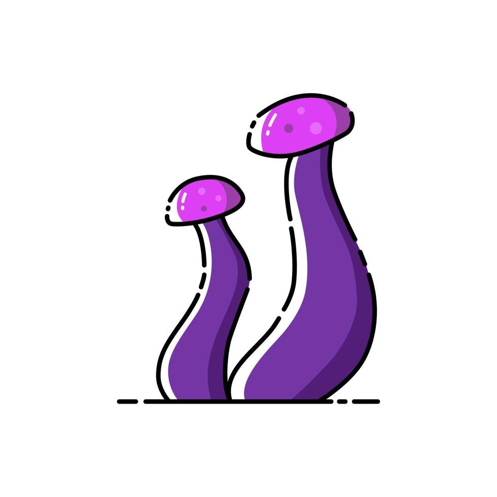 Purple magic mushrooms on white isolated background. vector