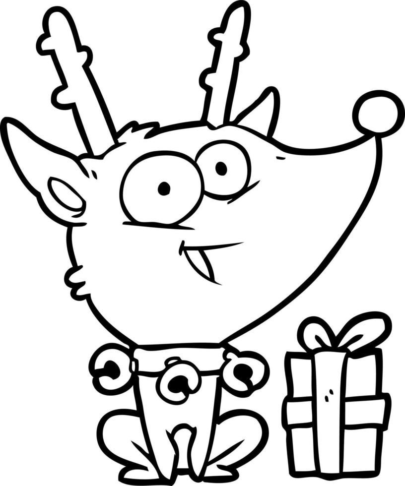 line drawing of a christmas reindeer vector