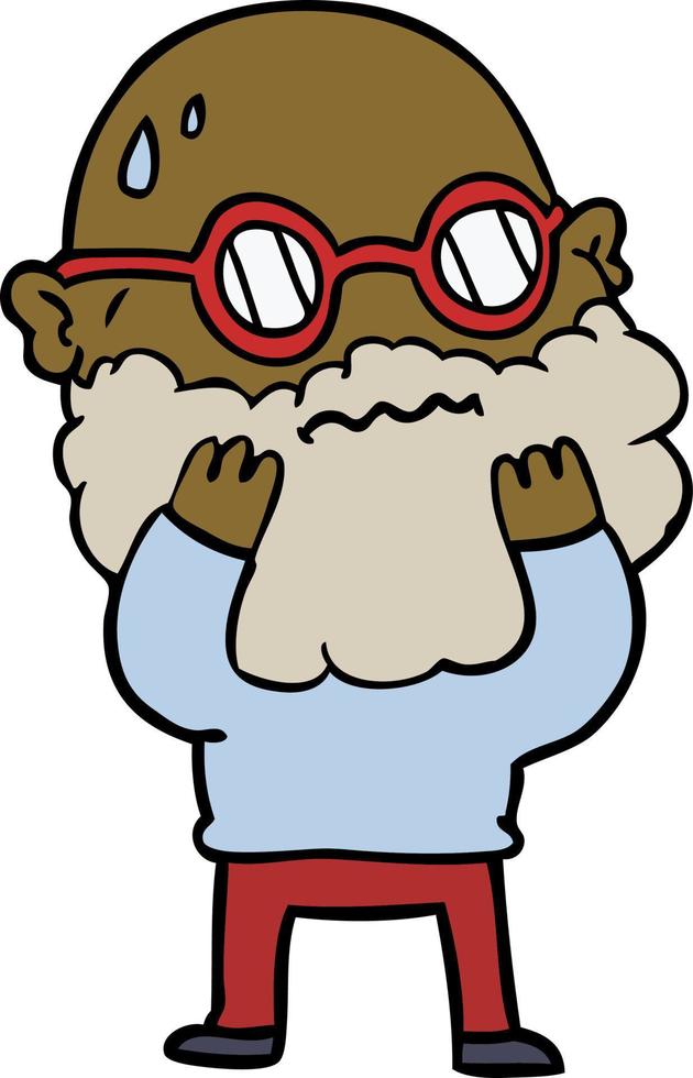 cartoon worried man with beard and spectacles vector