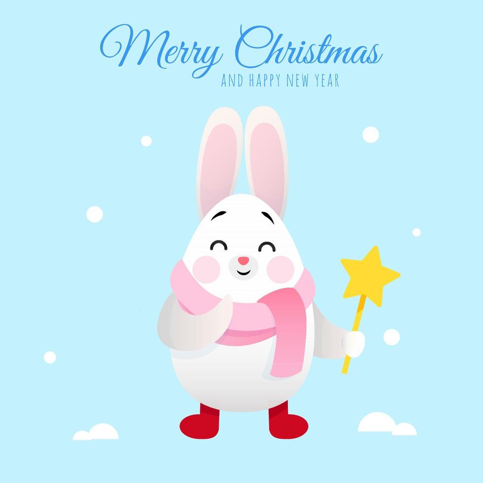 White cute bunny with a magic wand in honor of the celebration of christmas and new year vector