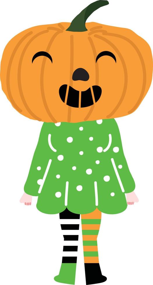 Halloween holiday cartoon character. Cute kids in costumes of witch, mummy, pirate, skeleton and black cat. Ghosts and ghost pumpkins. Vector hand drawing