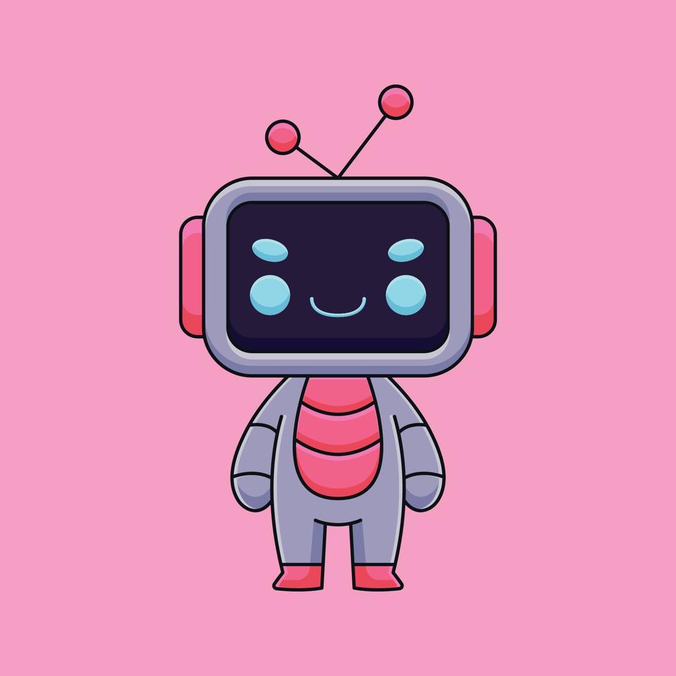 cute robot cartoon mascot doodle art hand drawn concept vector kawaii icon illustration