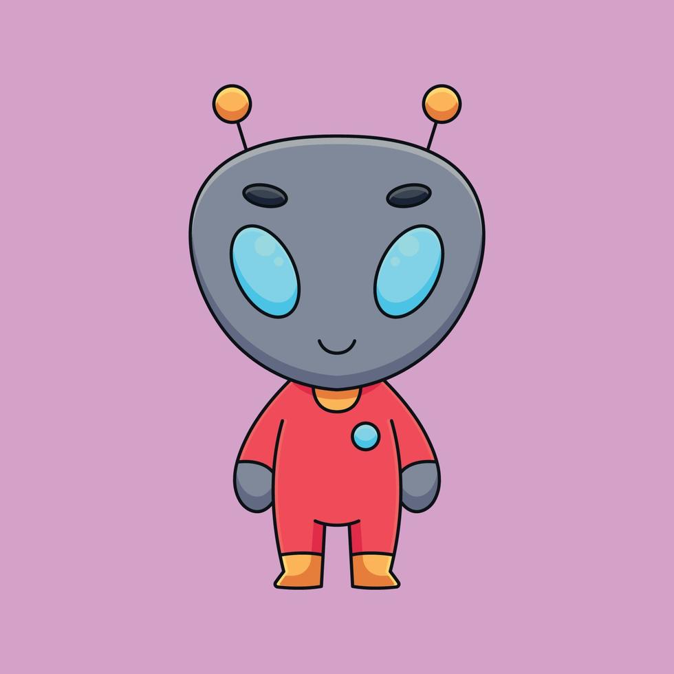 cute alien cartoon mascot doodle art hand drawn concept vector kawaii icon illustration