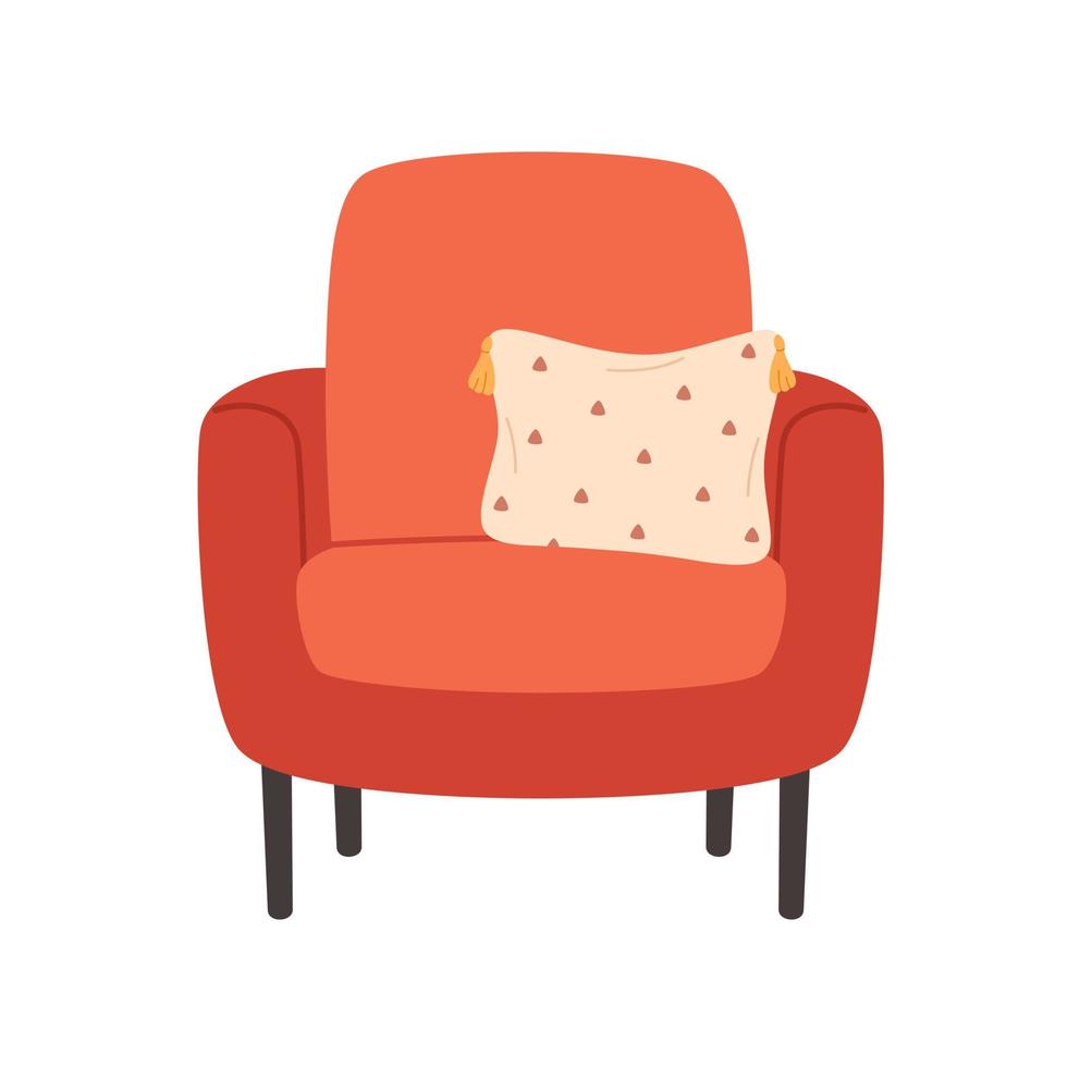 Modern armchair with decorative pillow. Cozy modern comfortable furniture in hygge style. vector