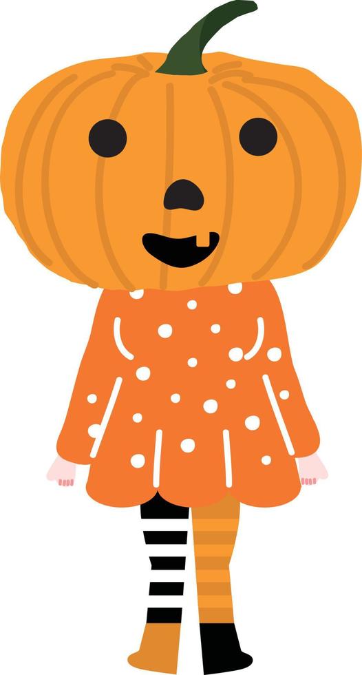 Halloween holiday cartoon character. Cute kids in costumes of witch, mummy, pirate, skeleton and black cat. Ghosts and ghost pumpkins. Vector hand drawing