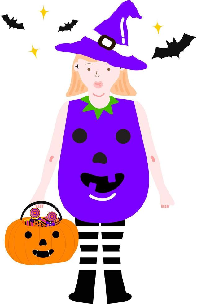 Halloween holiday cartoon character. Cute kids in costumes of witch, mummy, pirate, skeleton and black cat. Ghosts and ghost pumpkins. Vector hand drawing