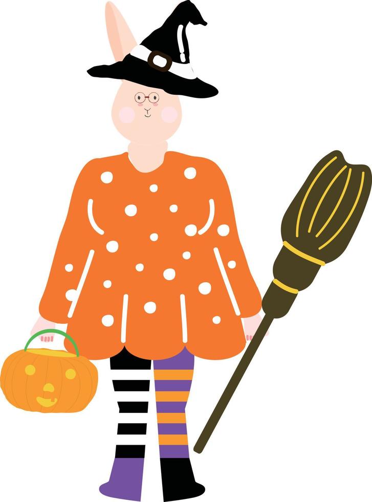 Halloween holiday cartoon character. Cute kids in costumes of witch, mummy, pirate, skeleton and black cat. Ghosts and ghost pumpkins. Vector hand drawing
