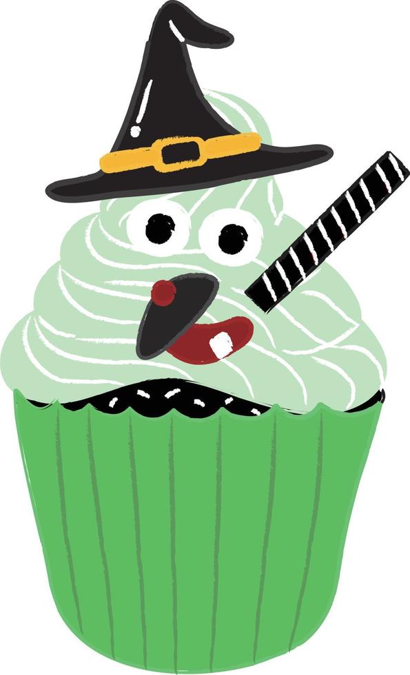 Halloween cupcakes. Cute kids in pumpkin, cat, vampire, witch hat, bat, skeleton and black cat costumes. vector