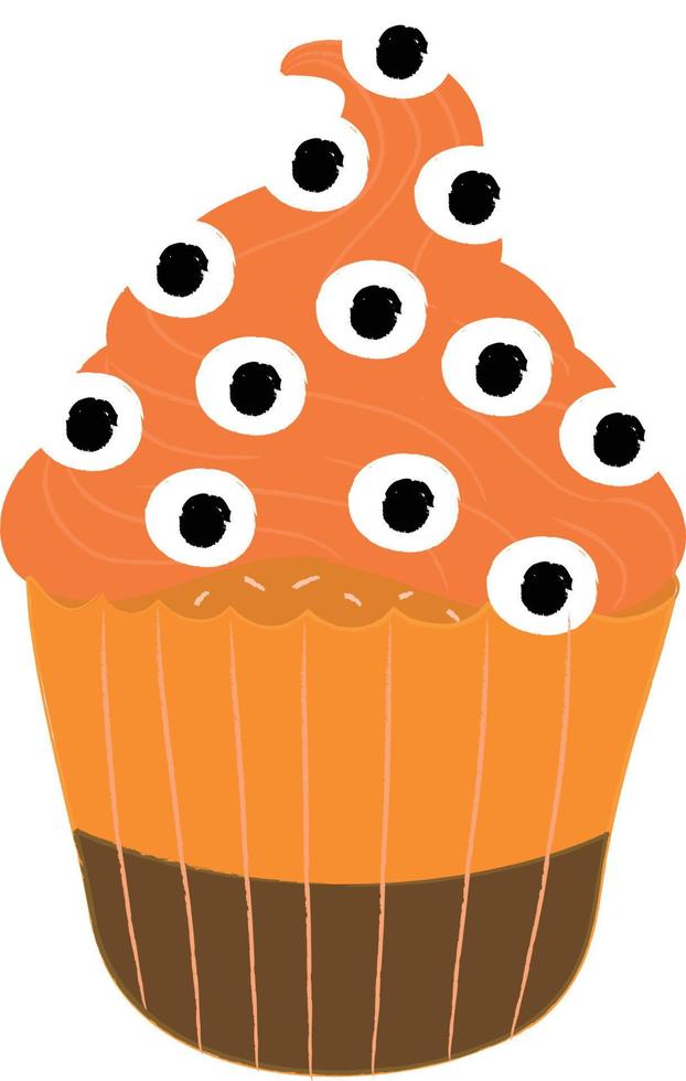 Halloween cupcakes. Cute kids in pumpkin, cat, vampire, witch hat, bat, skeleton and black cat costumes. vector