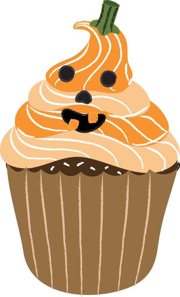 Halloween cupcakes. Cute kids in pumpkin, cat, vampire, witch hat, bat, skeleton and black cat costumes. vector