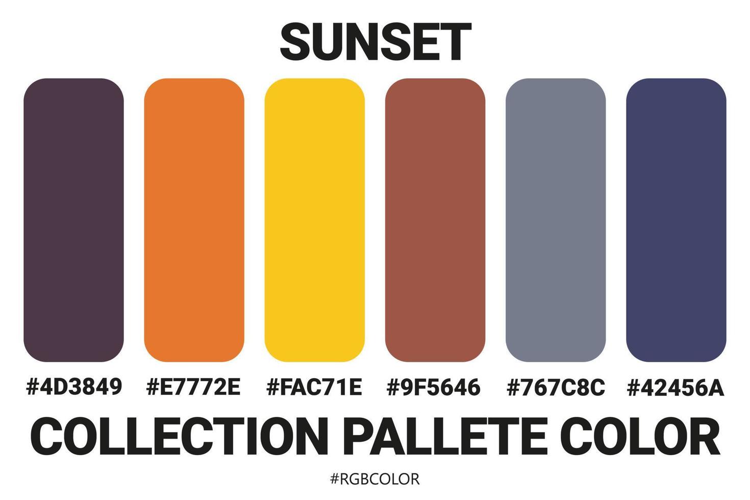 A Collection of Accurately Color Palettes with Codes for Drawing Sunset, Perfect for use by illustrators vector