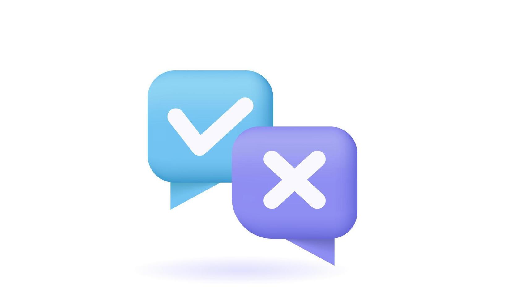 unique realistic survey reaction check cross symbols icon 3d design isolated on vector