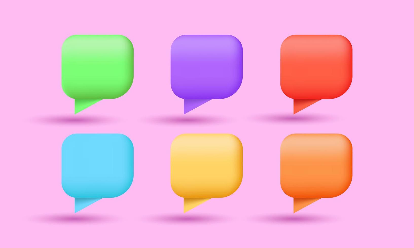 conjunto de colección de chat de burbujas de discurso colorido realista único diseño 3d aislado en vector