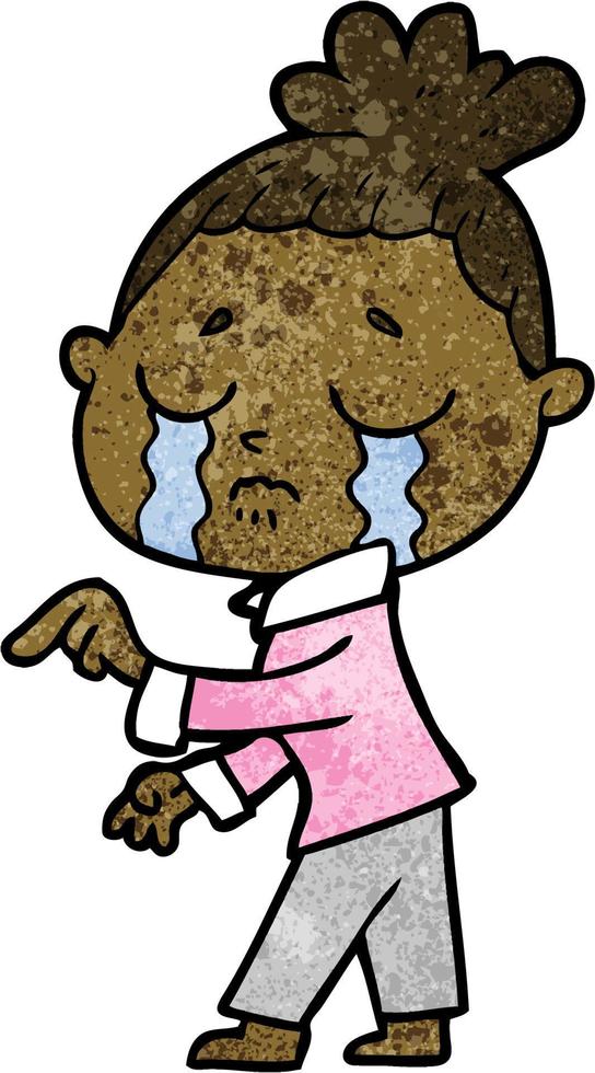 cartoon crying woman pointing vector