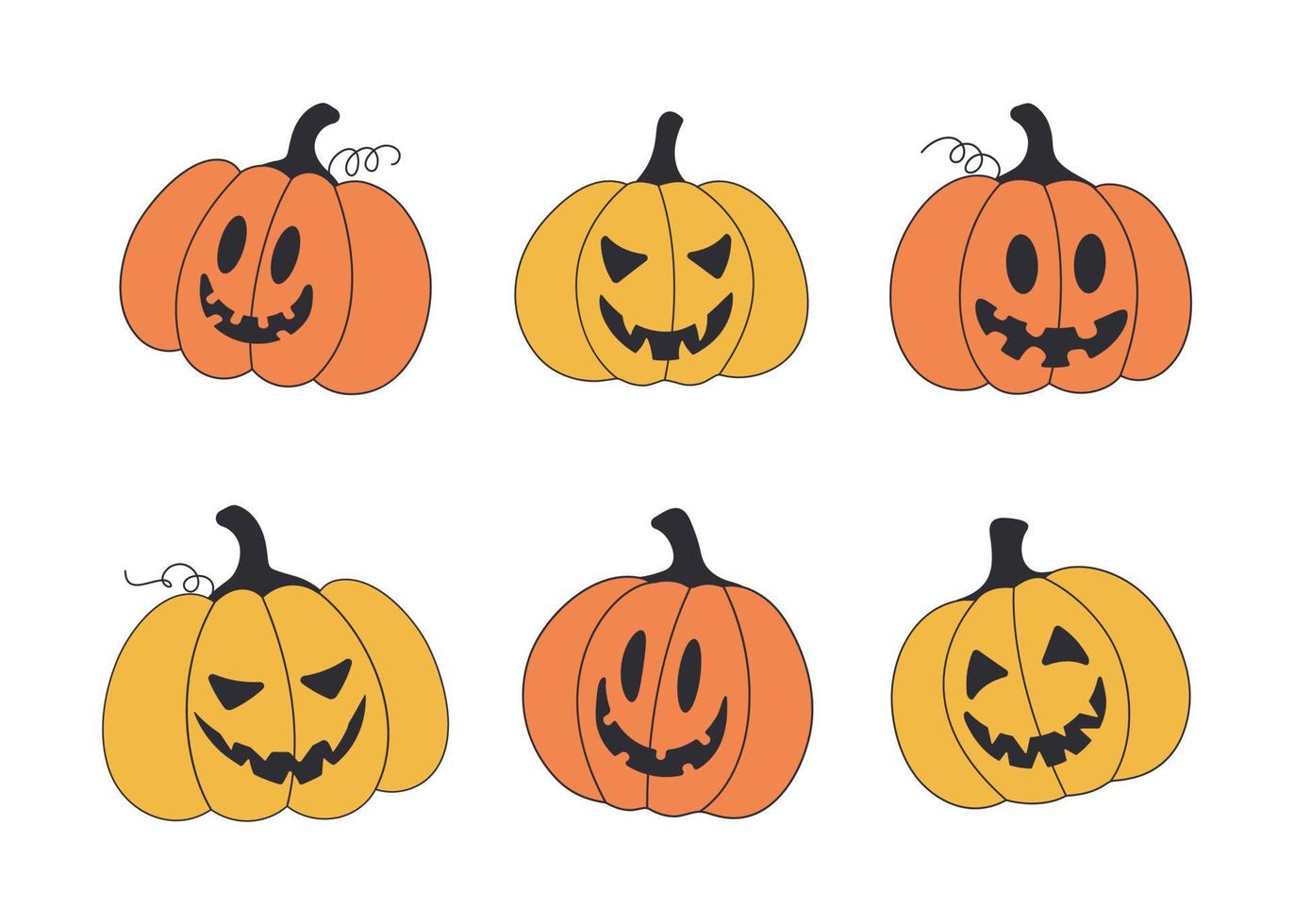 conjunto de calabaza de halloween vintage. iconos de jack o linterna. divertidas caras sonrientes de monstruos maravillosos. estilo retro de los años 60, 70. ilustración vectorial vector